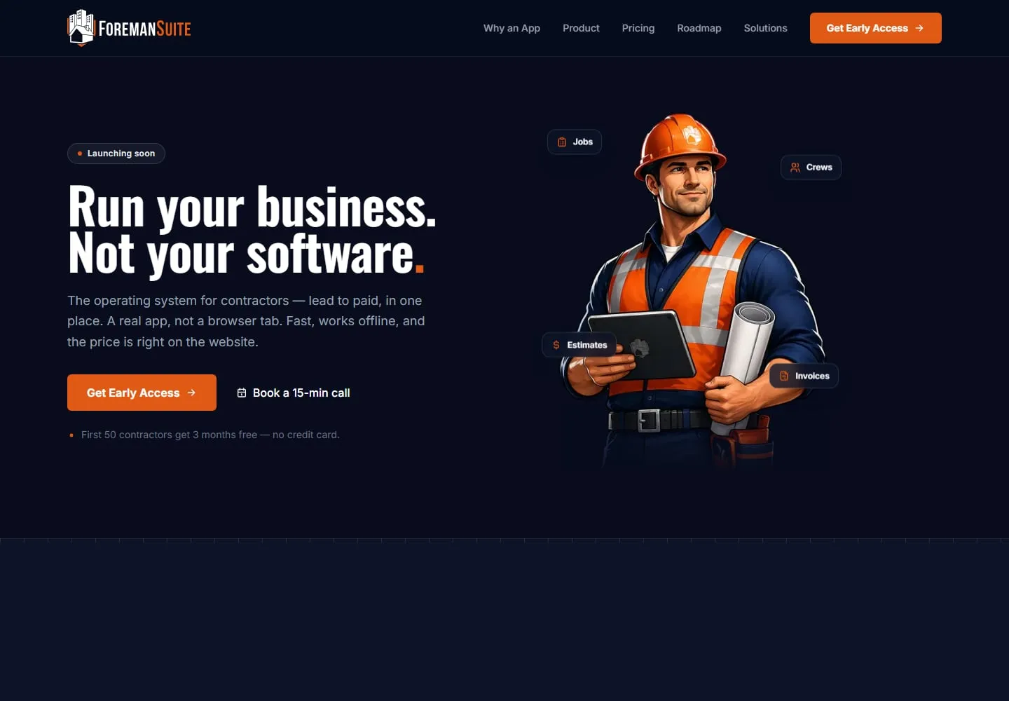 Screenshot of the ForemanSuite website