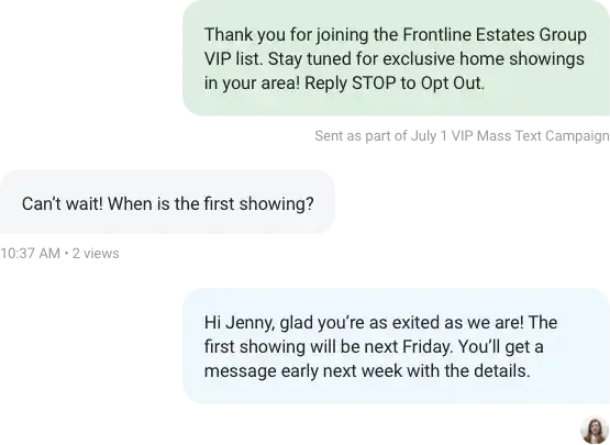 Mass Texting: Mass message, personal conversation