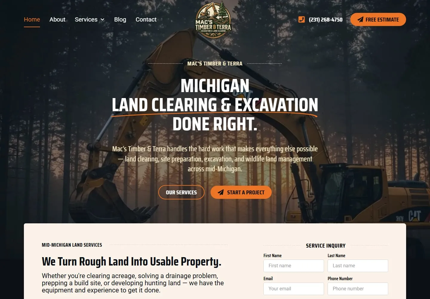 Screenshot of the Mac's Timber & Terra website